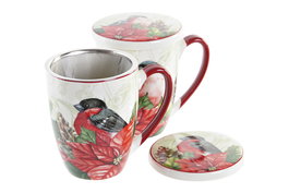 DKD Home Decor Set 2 Tazas Infusiones Navidad Tradicional Porcelana Rojo Verde 380ml 9x11x12 cm Apto Microondas Lavavajillas