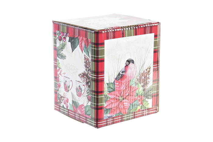 DKD Home Decor Set 2 Tazas Infusiones Navidad Tradicional Porcelana Rojo Verde 380ml 9x11x12 cm Apto Microondas Lavavajillas