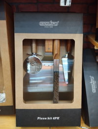 DKD Home Decor Set de 4 Utensilios para Pizza INOX ACACIA 26 Plateado