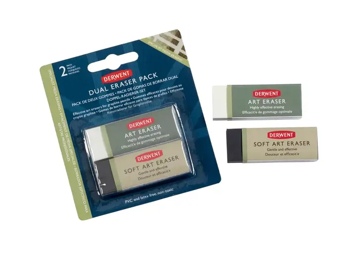 Derwent Goma de Borrar Dual Plástico Sintético Pack 2 Unidades para Lápiz No Abrasiva