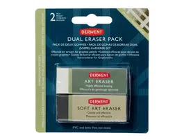 Derwent Goma de Borrar Dual Plástico Sintético Pack 2 Unidades para Lápiz No Abrasiva
