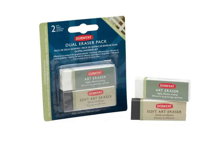 Derwent Goma de Borrar Dual Plástico Sintético Pack 2 Unidades para Lápiz No Abrasiva