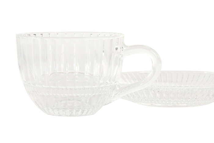 DKD Home Decor Set de 6 Tazas de Café o Vasos Transparentes de Cristal, 240ml, 14 x 7.5 x 14 cm
