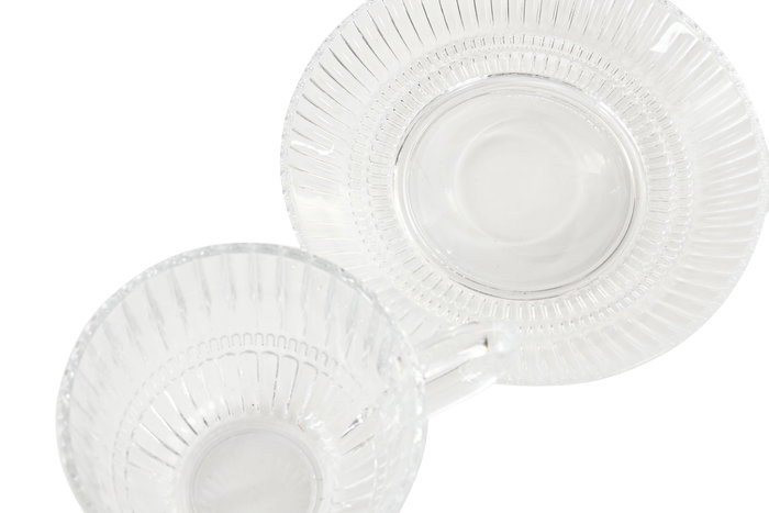 DKD Home Decor Set de 6 Tazas de Café o Vasos Transparentes de Cristal, 240ml, 14 x 7.5 x 14 cm