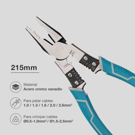 Hantums Alicate universal 215mm con pelacables y crimpadora