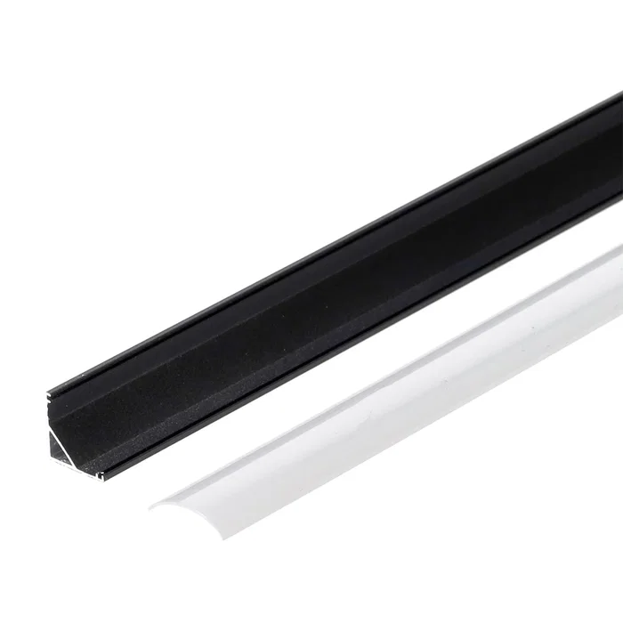 Greenice Perfil Aluminio Negro para Tira LED Instalación Esquinas - Difusor Opal 2 Metros