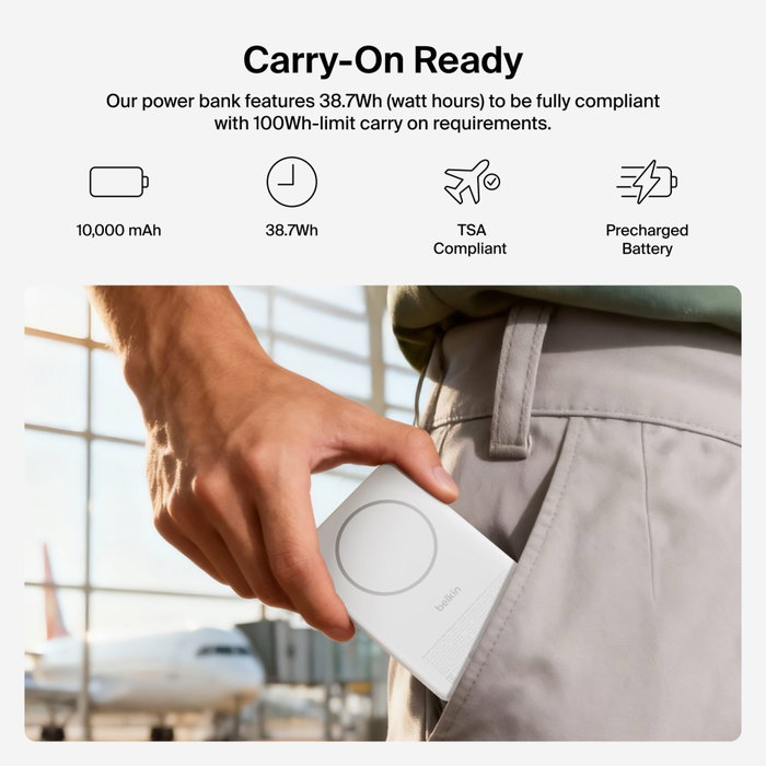 Belkin BoostCharge Slim Magnetic Power Bank 10.000 mAh Qi2 Blanco