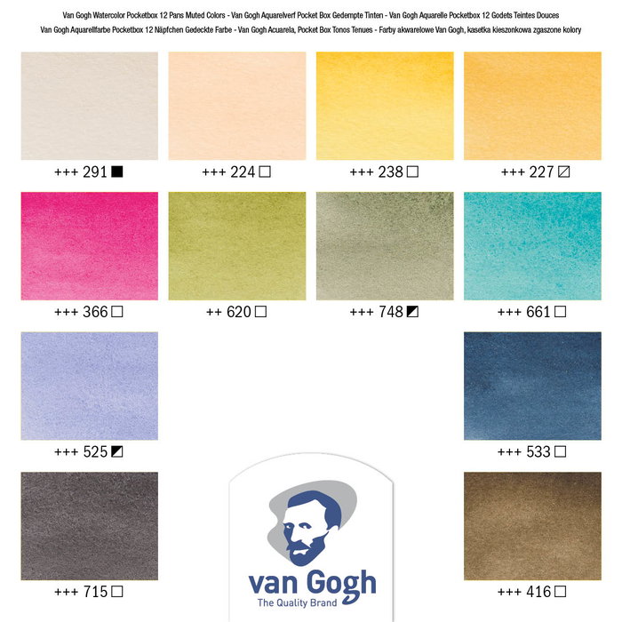 Van Gogh Estuche de acuarelas de tonos tenues con 12 colores en medias pastillas Van Gogh Estuche de acuarelas de tonos tenues con 12 colores en medias pastillas