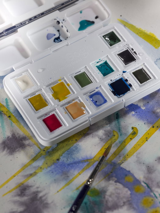 Van Gogh Estuche de acuarelas de tonos tenues con 12 colores en medias pastillas Van Gogh Estuche de acuarelas de tonos tenues con 12 colores en medias pastillas