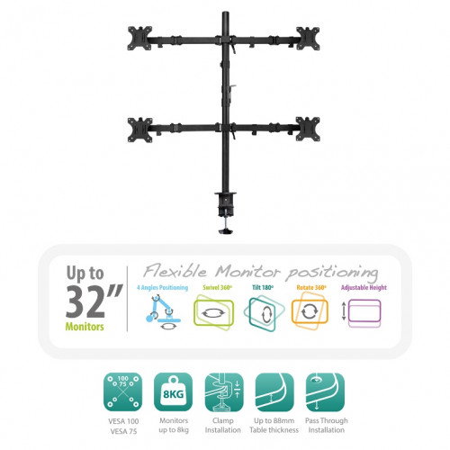 EWENT Soporte de escritorio para 4 monitores EW1514 hasta 32 pulgadas EWENT Soporte de escritorio para 4 monitores EW1514 hasta 32 pulgadas