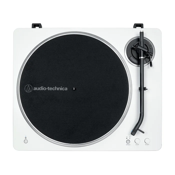 Audio-Technica AT-LP70XBT Tocadiscos de tracción por correa automático con Bluetooth, velocidades 33 1/3 y 45 RPM, color Plata y Blanco