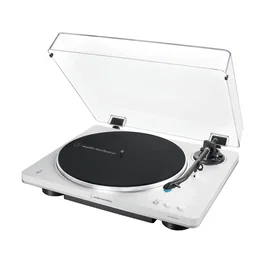 Audio-Technica AT-LP70XBT Tocadiscos de tracción por correa automático con Bluetooth, velocidades 33 1/3 y 45 RPM, color Plata y Blanco
