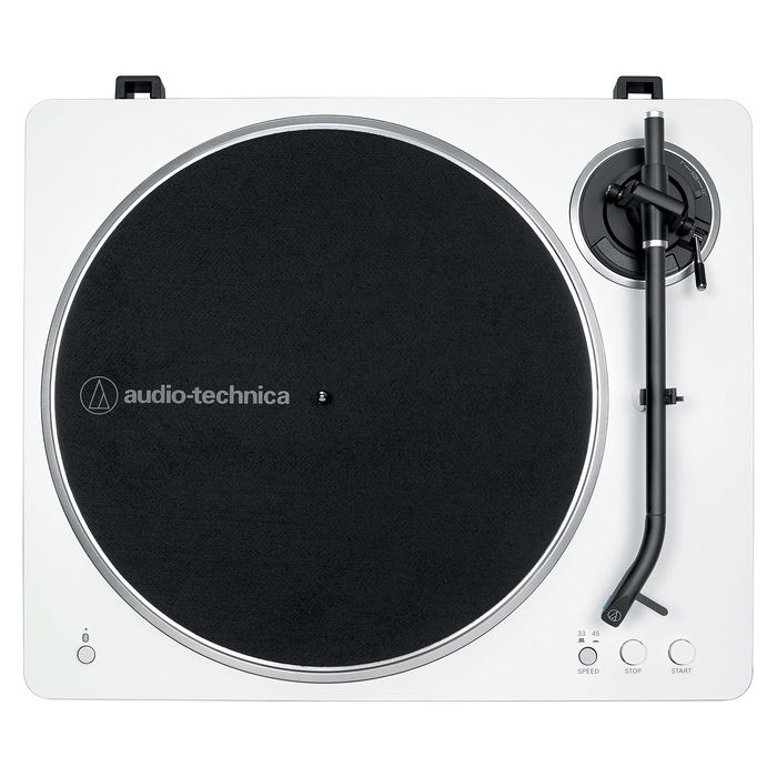 Audio-Technica AT-LP70XBT Tocadiscos Automático con Bluetooth, Plata y Blanco, Tracción por Correa, 33/45 RPM, Phono Integrado