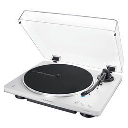 Audio-Technica AT-LP70XBT Tocadiscos Automático con Bluetooth, Plata y Blanco, Tracción por Correa, 33/45 RPM, Phono Integrado