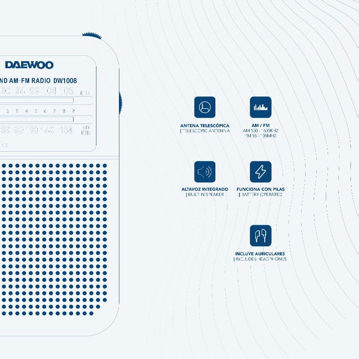 DAEWOO - Radio Portátil AM/FM Negro, Radio Digital