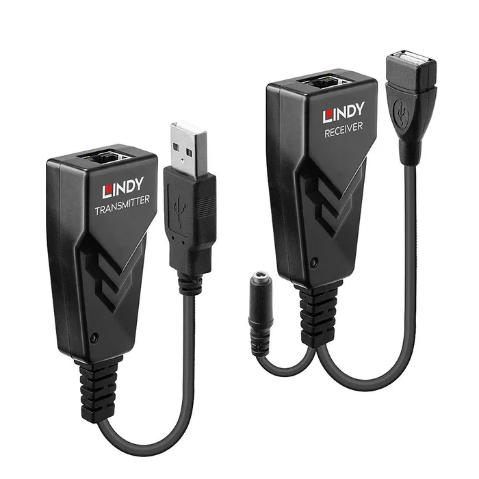 Lindy Extensor USB 2.0 sobre Ethernet Cat5e/Cat6, Transmisor/Receptor, 100 m, 480 Mbit/s, Negro - 42674
