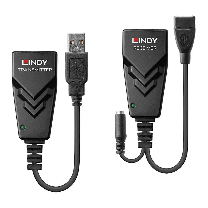 Lindy Extensor USB 2.0 sobre Ethernet Cat5e/Cat6, Transmisor/Receptor, 100 m, 480 Mbit/s, Negro - 42674