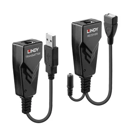 Lindy Extensor USB 2.0 sobre Ethernet Cat5e/Cat6, Transmisor/Receptor, 100 m, 480 Mbit/s, Negro - 42674