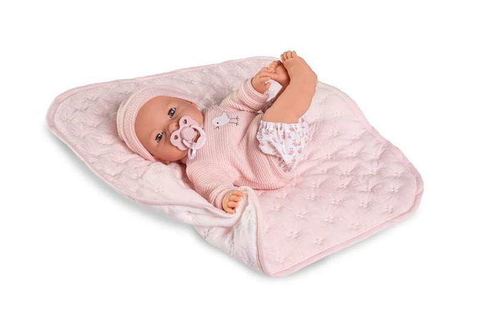 Antonio Juan Muñeca Bimba Llorona con Mantita, Cuerpo de Tela, Emite Sonidos, 37 cm
