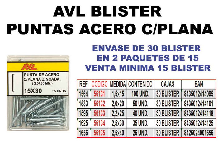 AVL Clavos de Acero Zincados 2,2x25 mm con Punta de Puntilla y Cabeza Plana en Blíster AVL Clavos de Acero Zincados 2,2x25 mm con Punta de Puntilla y Cabeza Plana en Blíster