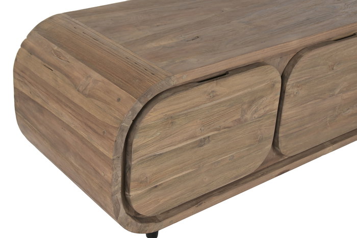 DKD Home Decor Mueble TV Indo 2c25 Moderno Marron Teca Reciclada 4 Puertas 45 x 50 x 200 cm
