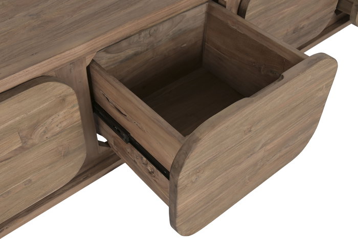 DKD Home Decor Mueble TV Indo 2c25 Moderno Marron Teca Reciclada 4 Puertas 45 x 50 x 200 cm