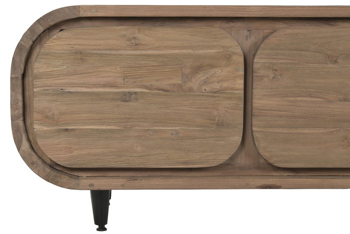 DKD Home Decor Mueble TV Indo 2c25 Moderno Marron Teca Reciclada 4 Puertas 45 x 50 x 200 cm