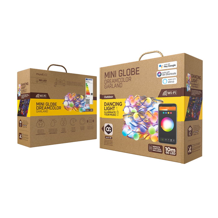Muvit Guirnalda Luces Io Wifi Dreamcolor LED RGB Controlable por App y Asistentes de Voz, 10m