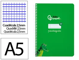 Liderpapel Cuaderno Espiral A5 Tapa Blanda 40 Hojas 75gr Cuadro Pautado 2,5mm Color Verde