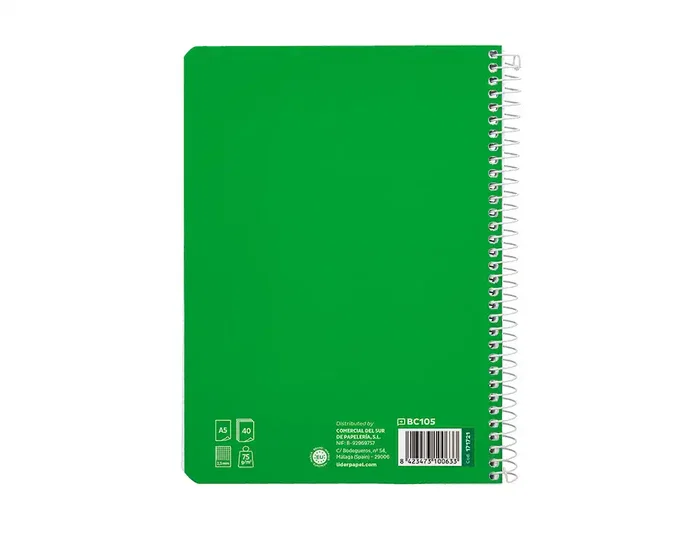 Liderpapel Cuaderno Espiral A5 Tapa Blanda 40 Hojas 75gr Cuadro Pautado 2,5mm Color Verde