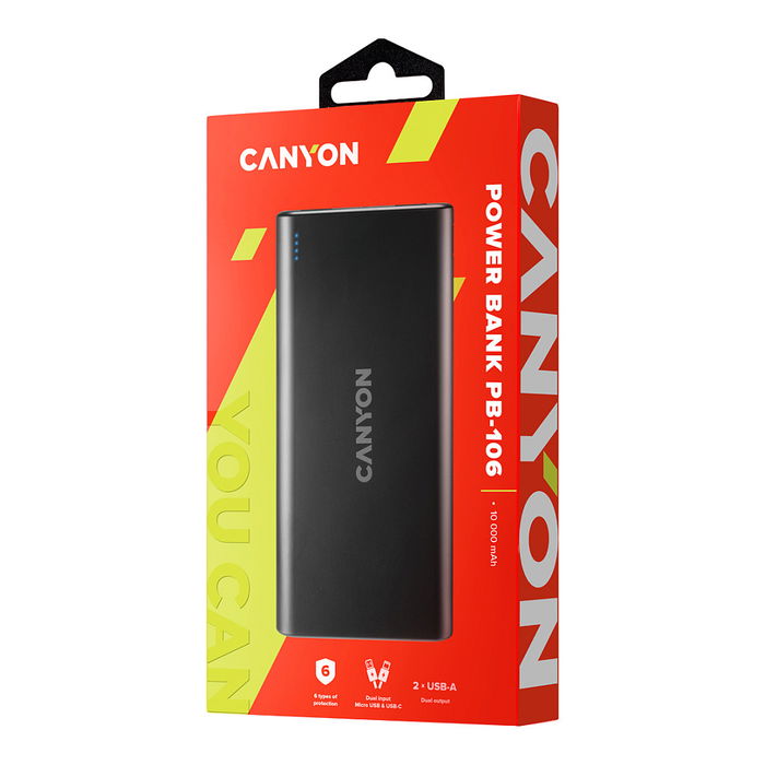 Canyon PB-106 Powerbank 10.000 mAh Negro Batería Externa