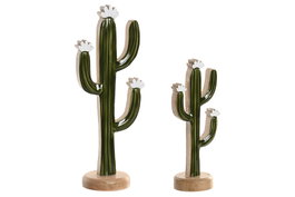 DKD Home Decor Set de 2 Cactus de Madera de Mango Lacado Verde