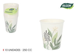 Algon Set de 10 Vasos de Cartón Flora 250cc (8x9cm) (24 Unidades)