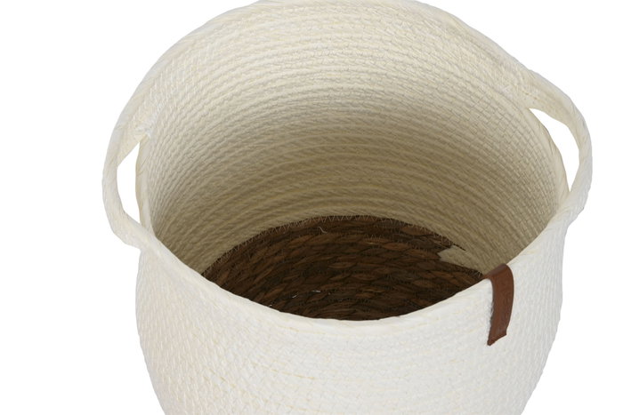 DKD Home Decor Set de 3 Cestas de Fibra y PU en Crema y Natural 34x34x34 cm DKD Home Decor Set de 3 Cestas de Fibra y PU en Crema y Natural 34x34x34 cm