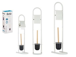 Berilo Portarrollo Escobilla Metal Bambú Blanco 40x16x10.5 cm (Set de 4)