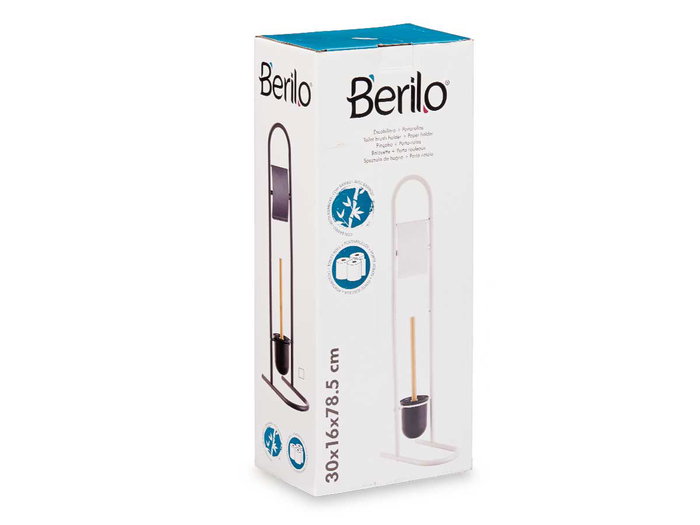 Berilo Portarrollo Escobilla Metal Bambú Blanco 40x16x10.5 cm (Set de 4)