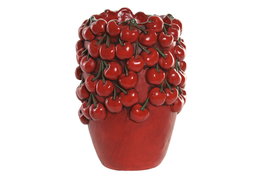 DKD Home Decor Cherry25 Jarron Tropical de Cemento Rojo con Cerezas, 18 x 25 x 18 cm, 4 Unidades