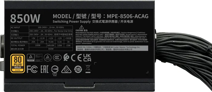 Cooler Master MPE-8506-ACAG-BEU MWE Gold 850 V3 No modular Fuente de Alimentación para PC ATX 3.1 80+ Gold 850 W