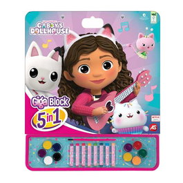 Cefa Libro de Pegatinas para Pintar Giga Block La Casa de Muñecas de Gabby 5 en 1 con Bloc de Dibujo, Acuarelas, Marcadores, Lápices de Colores y Hoja de Pegatinas