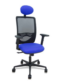 PIQUERAS Y CRESPO Silla de oficina Zulema con mecanismo Sincro, respaldo de malla negra y asiento azul