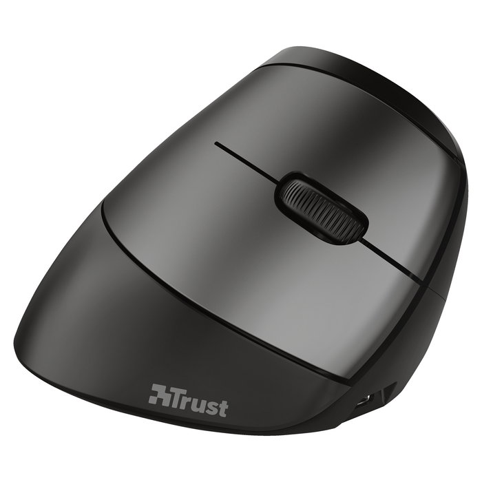 Trust Bayo Ergo Maus 6Tasten, Ratón Ergonómico Inalámbrico Óptico para Mano Derecha, 2400 DPI, 6 Botones, RGB, Recargable USB-C, Negro