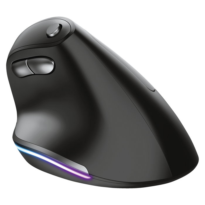 Trust Bayo Ergo Maus 6Tasten, Ratón Ergonómico Inalámbrico Óptico para Mano Derecha, 2400 DPI, 6 Botones, RGB, Recargable USB-C, Negro