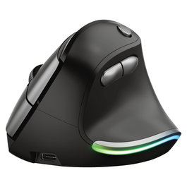 Trust Bayo Ergo Maus 6Tasten, Ratón Ergonómico Inalámbrico Óptico para Mano Derecha, 2400 DPI, 6 Botones, RGB, Recargable USB-C, Negro
