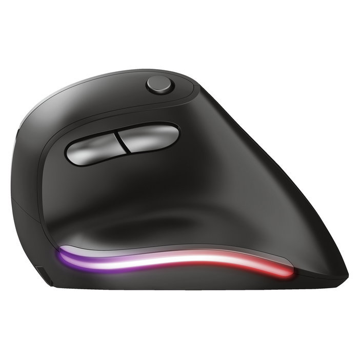 Trust Bayo Ergo Maus 6Tasten, Ratón Ergonómico Inalámbrico Óptico para Mano Derecha, 2400 DPI, 6 Botones, RGB, Recargable USB-C, Negro