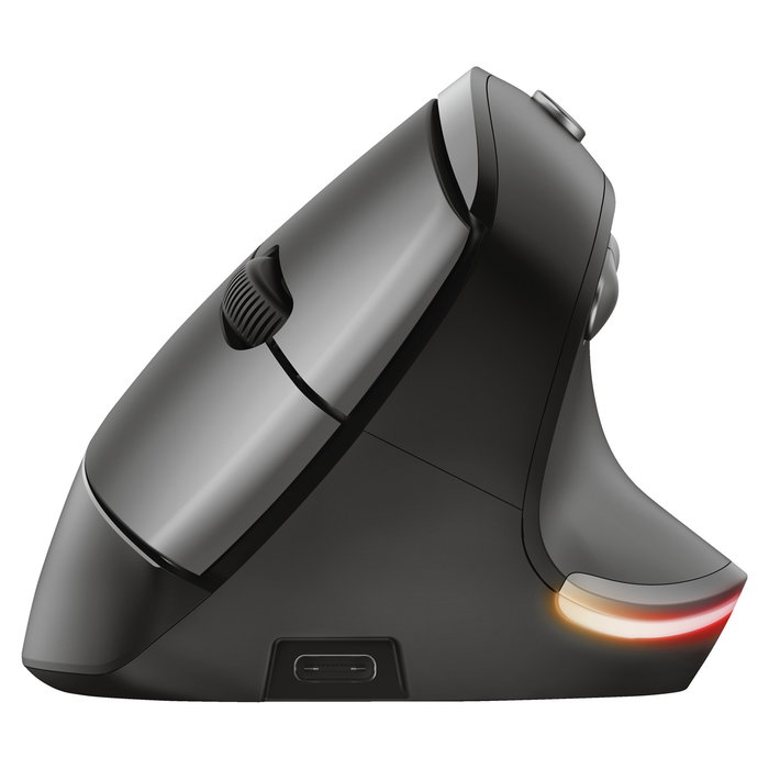 Trust Bayo Ergo Maus 6Tasten, Ratón Ergonómico Inalámbrico Óptico para Mano Derecha, 2400 DPI, 6 Botones, RGB, Recargable USB-C, Negro