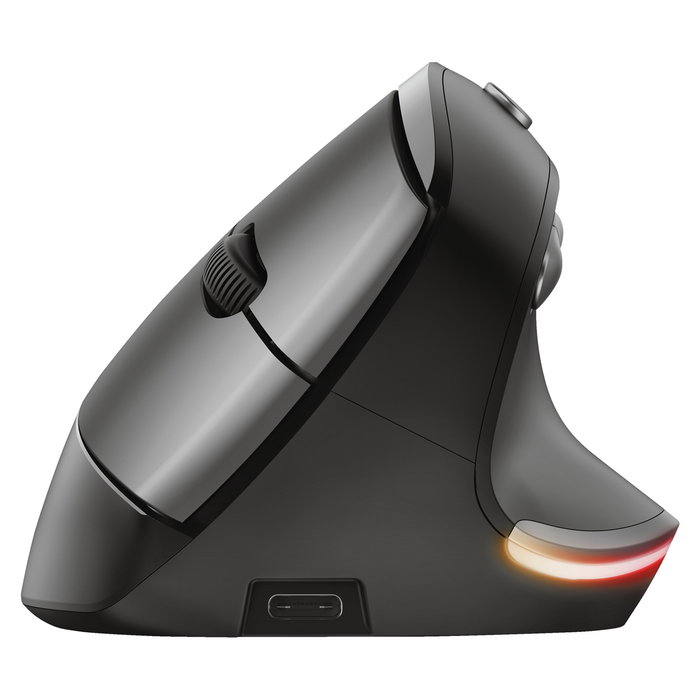 Trust Bayo Ergo Maus 6Tasten, Ratón Ergonómico Inalámbrico Óptico para Mano Derecha, 2400 DPI, 6 Botones, RGB, Recargable USB-C, Negro