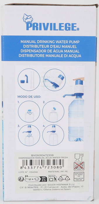 Privilege Dispensador Manual Agua Water Fresh Priv 8,8 cm x 18,5 cm x 10 cm (24 Unidades)