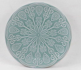 DKD Home Decor Set de 4 Platos Mandala 24 en Gres Verde Menta