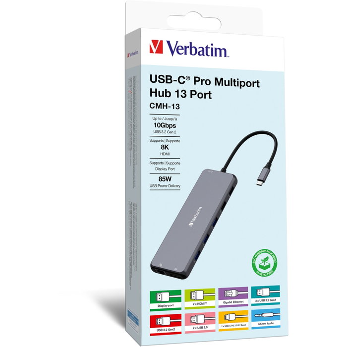 Verbatim USB-C Pro Multiport Hub 13 Puertos CMH-13 Plata