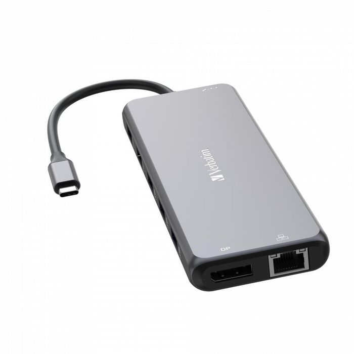 Verbatim USB-C Pro 13-Port Multiport Hub: Dual HDMI 8K, DP 8K, RJ45 1Gb/s, 3x USB-A 5Gb/s, 1x USB-A 10Gb/s, 2x USB-A 480Mb/s, 2x USB-C PD 100W Verbatim USB-C Pro 13-Port Multiport Hub: Dual HDMI 8K, DP 8K, RJ45 1Gb/s, 3x USB-A 5Gb/s, 1x USB-A 10Gb/s, 2x USB-A 480Mb/s, 2x USB-C PD 100W